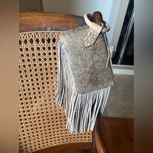 Trinity Ranch Tan and Brown Cowhide Wristlet